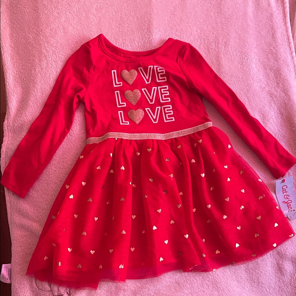 Cat & Jack Red Love Dress with Gold Accents